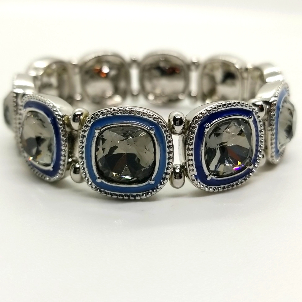 WHBM‎ Bracelet Blues & Sparkle w Blue Silver & Crystal Squares